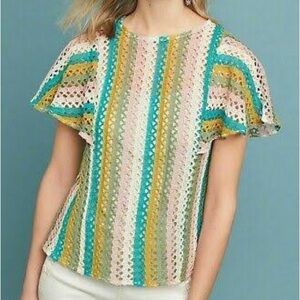 Eva Franco from Anthropologie Multicolor Striped Crochet Top
